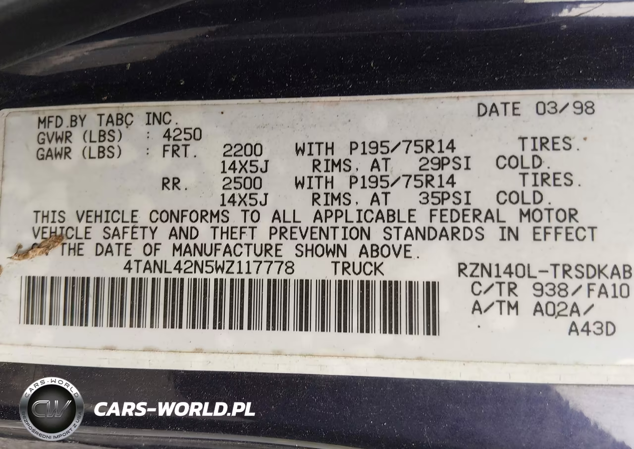 1998 Toyota Tacoma VIN:4TANL42N5WZ117778 - 9