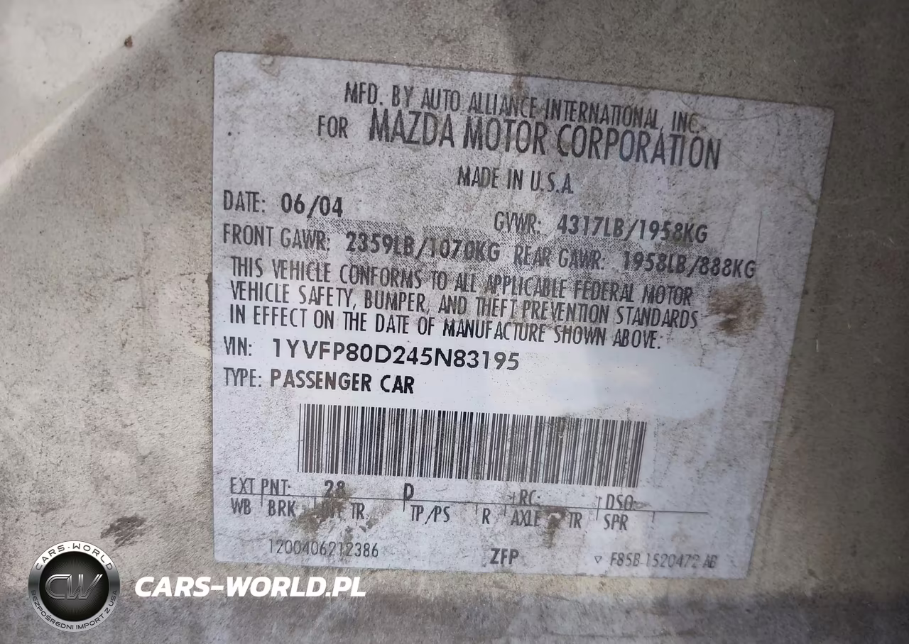 2004 Mazda Mazda6 S VIN:1YVFP80D245N83195 - 9