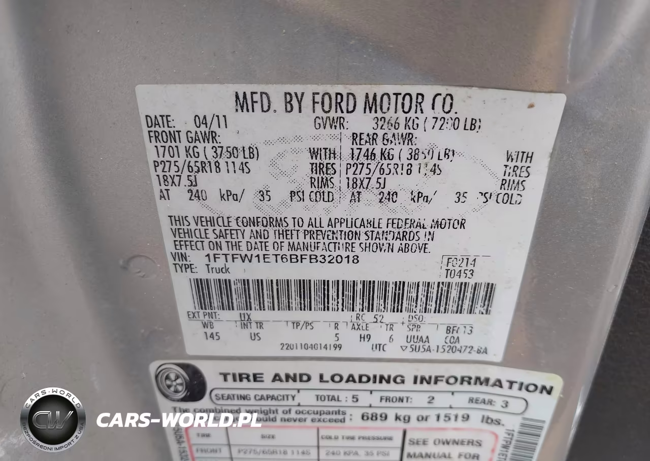 2011 Ford F-150 Xlt VIN:1FTFW1ET6BFB32018 - 9