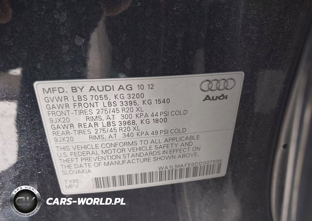 2013 Audi Q7 3.0 Tdi Premium VIN:WA1LMAFE0DD007596 - 9