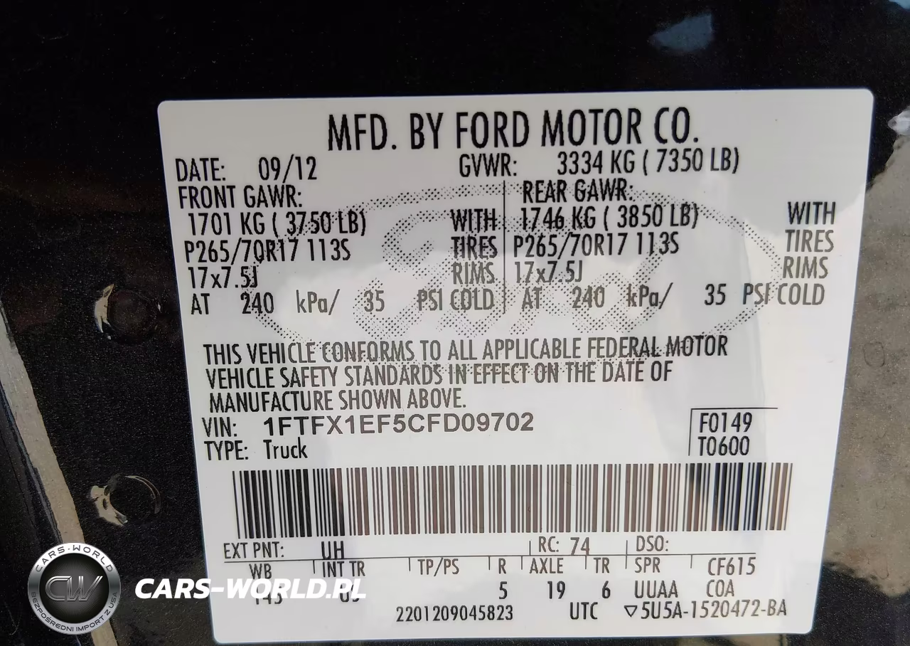 2012 Ford F-150 Xlt VIN:1FTFX1EF5CFD09702 - 9