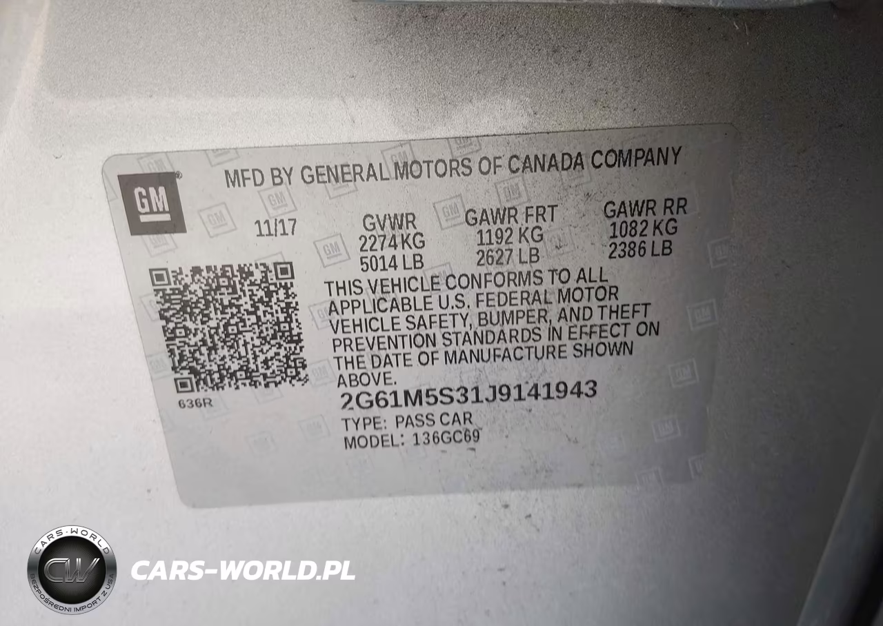 2018 Cadillac Xts Luxury VIN:2G61M5S31J9141943 - 9