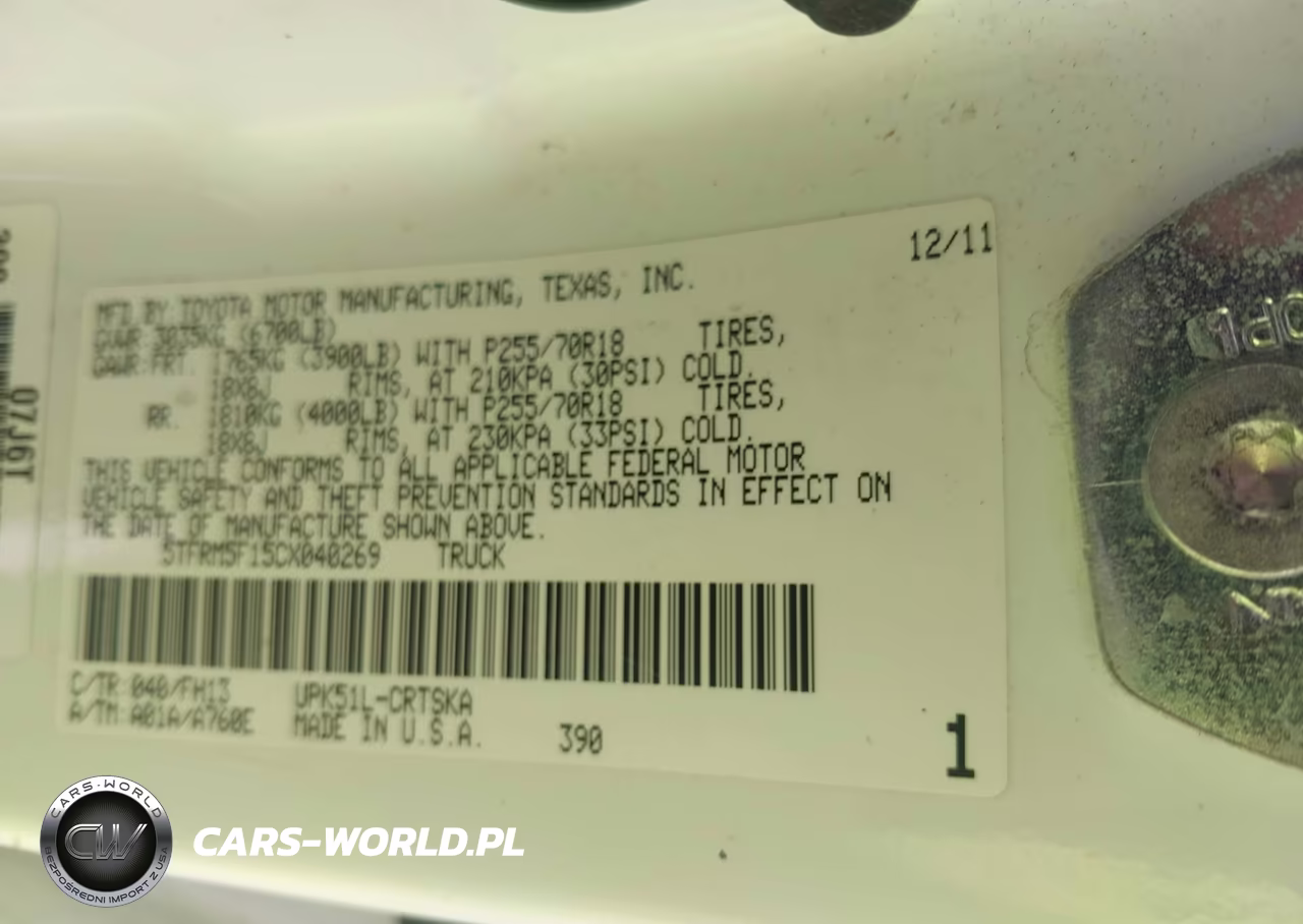 2012 Toyota Tundra Grade 4.6L V8 VIN:5TFRM5F15CX040269 - 9