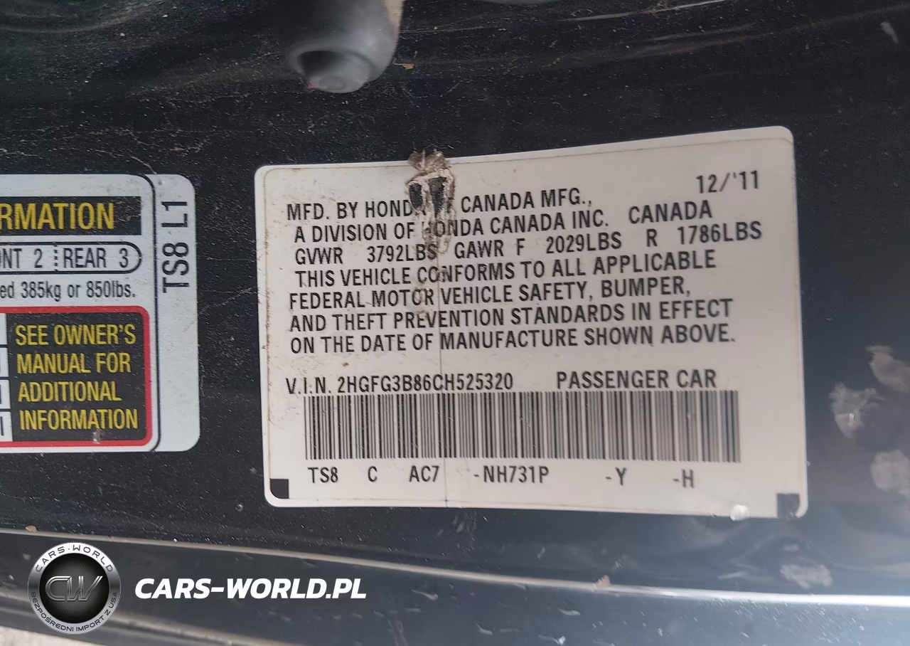 2012 Honda Civic Ex VIN:2HGFG3B86CH525320 - 9