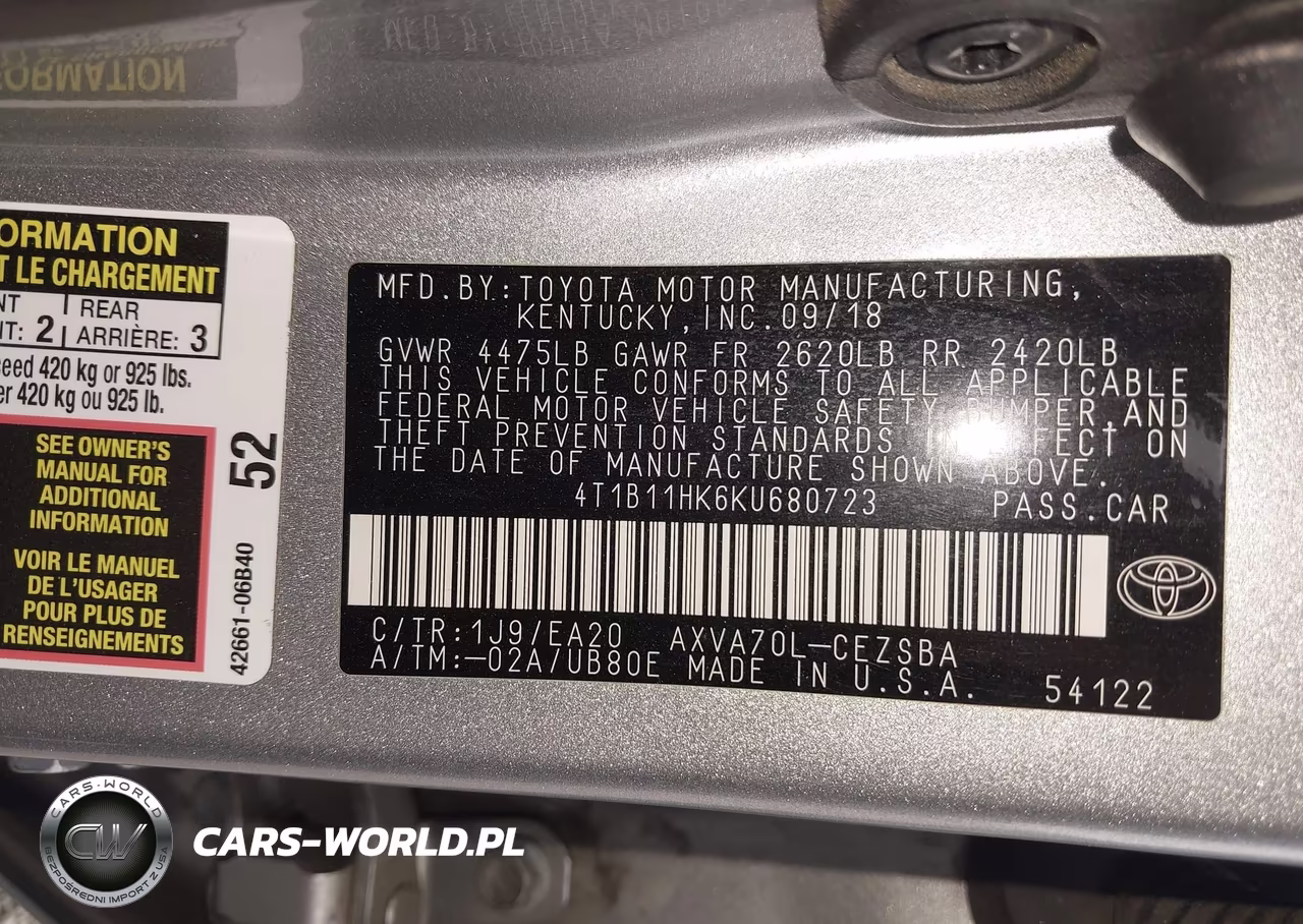 2019 Toyota Camry Se VIN:4T1B11HK6KU680723 - 9