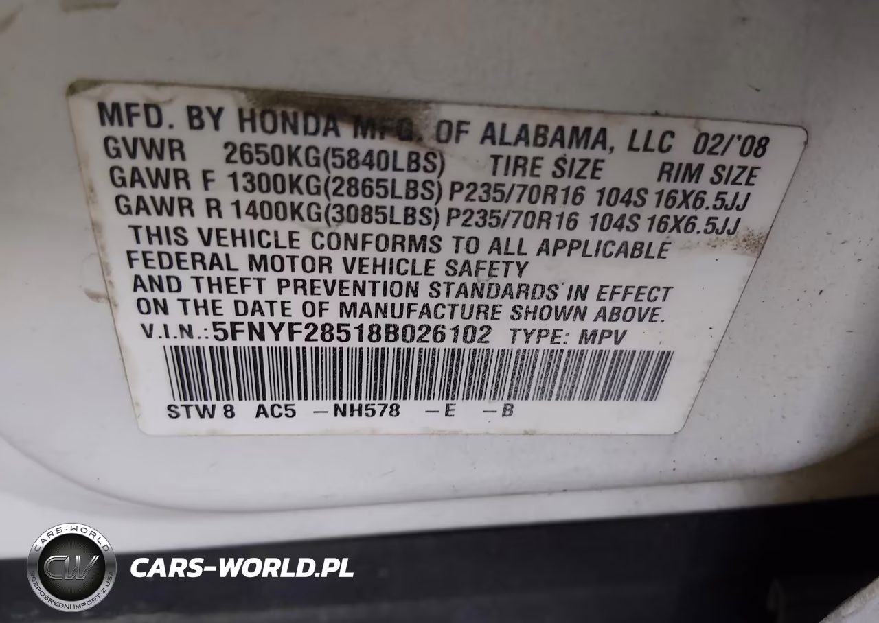 2008 Honda Pilot Ex-L VIN:5FNYF28518B026102 - 9