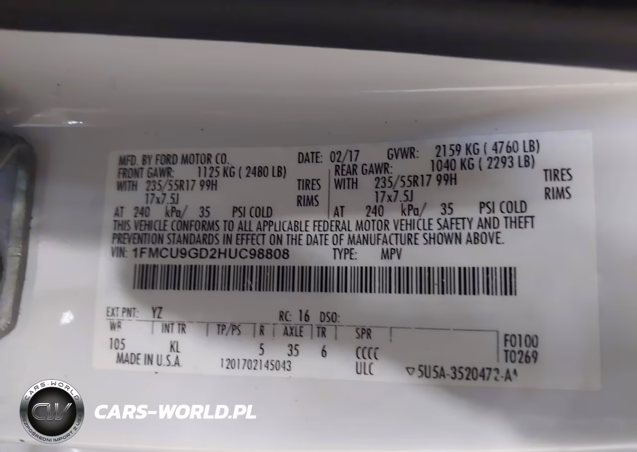 2017 Ford Escape Se VIN:1FMCU9GD2HUC98808 - 9