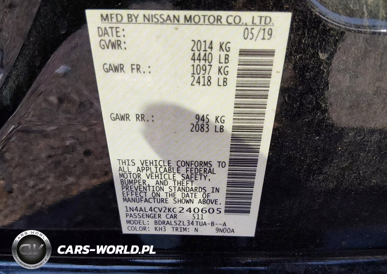 2019 Nissan Altima 2.0 Sr VIN:1N4AL4CV2KC240605 - 9