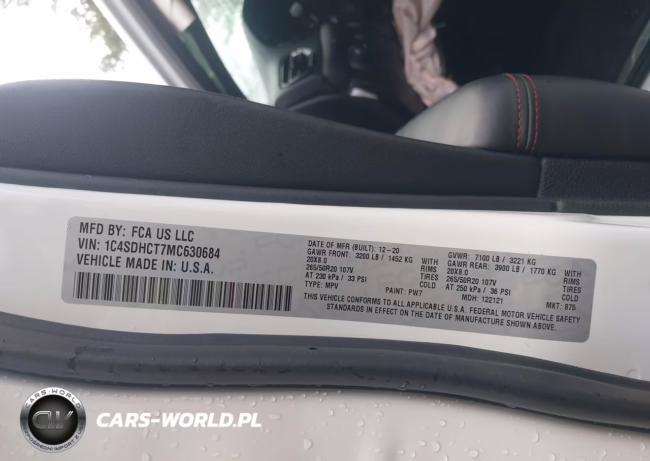 2021 Dodge Durango R-T Rwd VIN:1C4SDHCT7MC630684 - 9