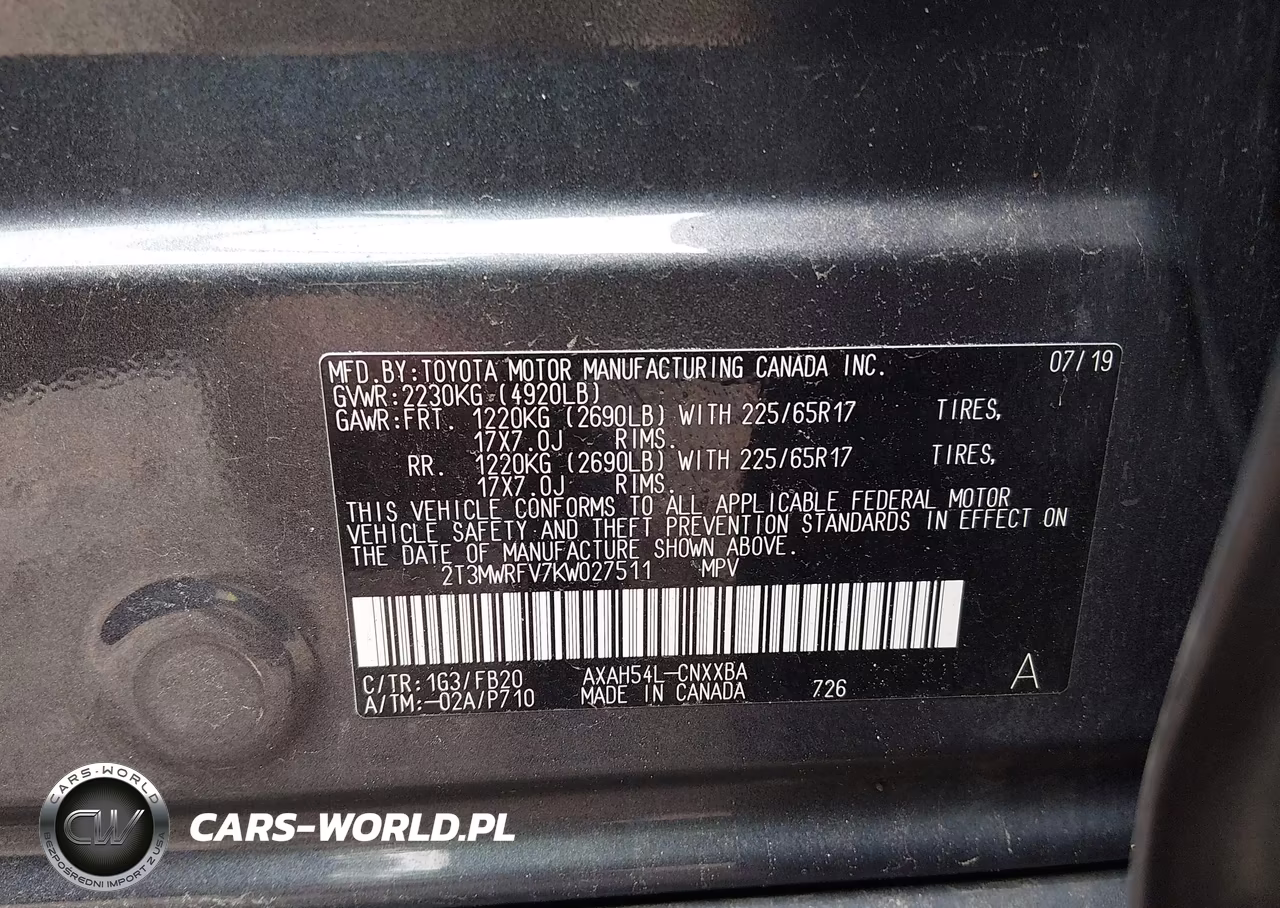 2019 Toyota Rav4 Hybrid Le VIN:2T3MWRFV7KW027511 - 9