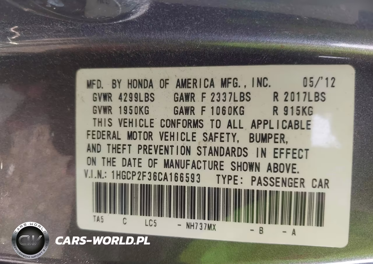 2012 Honda Accord Sdn Lx VIN:1HGCP2F36CA166593 - 9