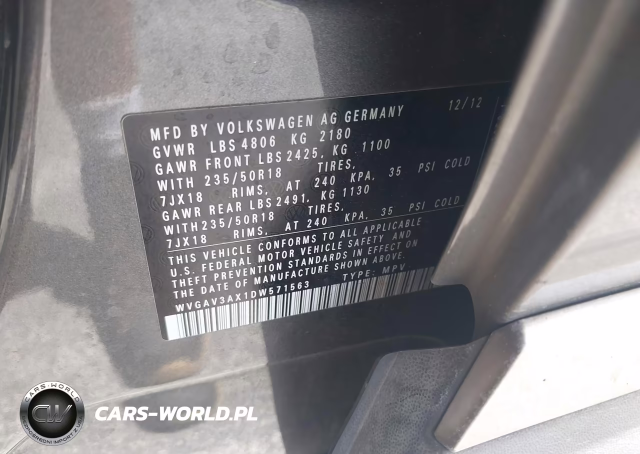 2013 Volkswagen Tiguan Se VIN:WVGAV3AX1DW571563 - 9