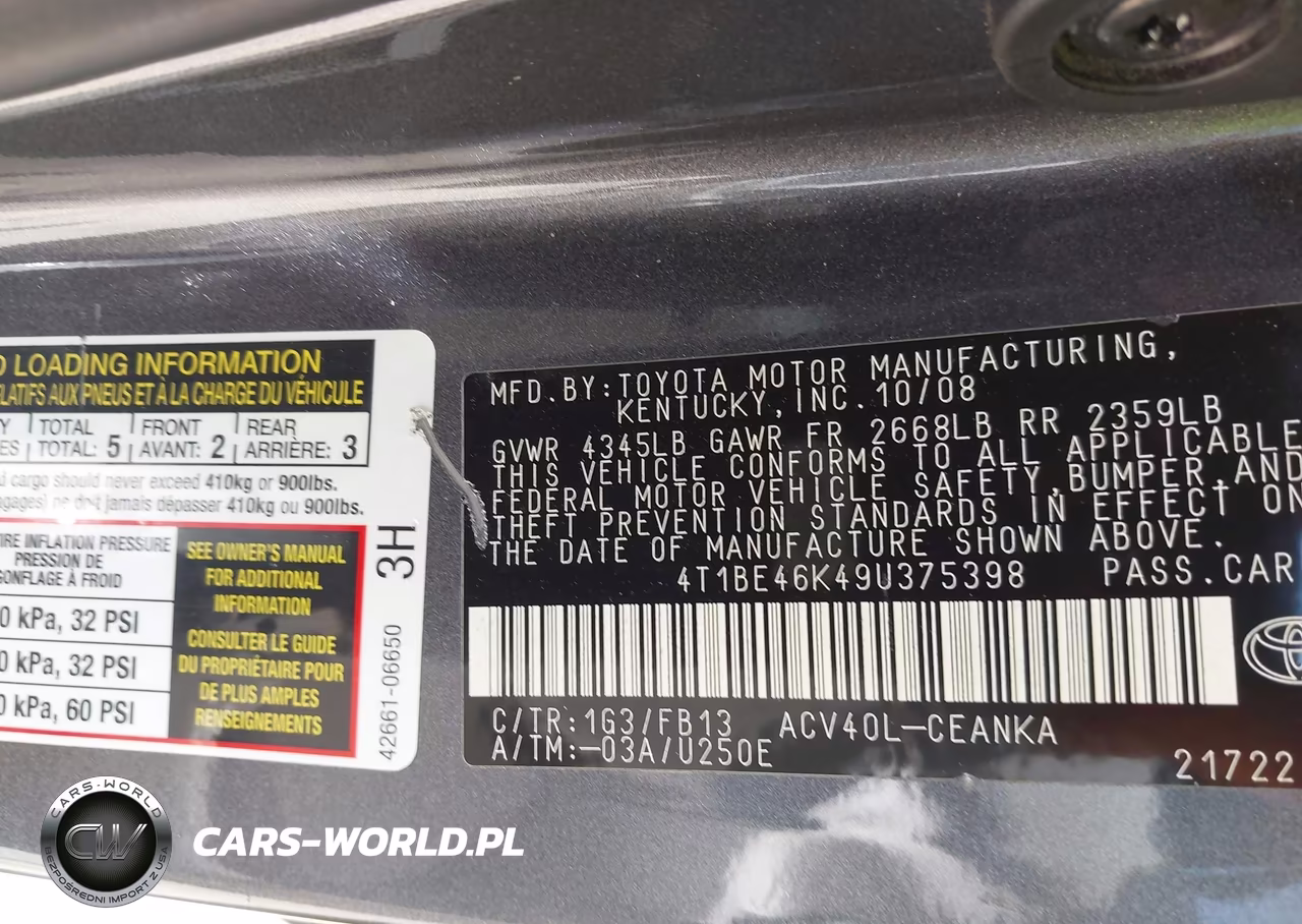 2009 Toyota Camry Le VIN:4T1BE46K49U375398 - 9