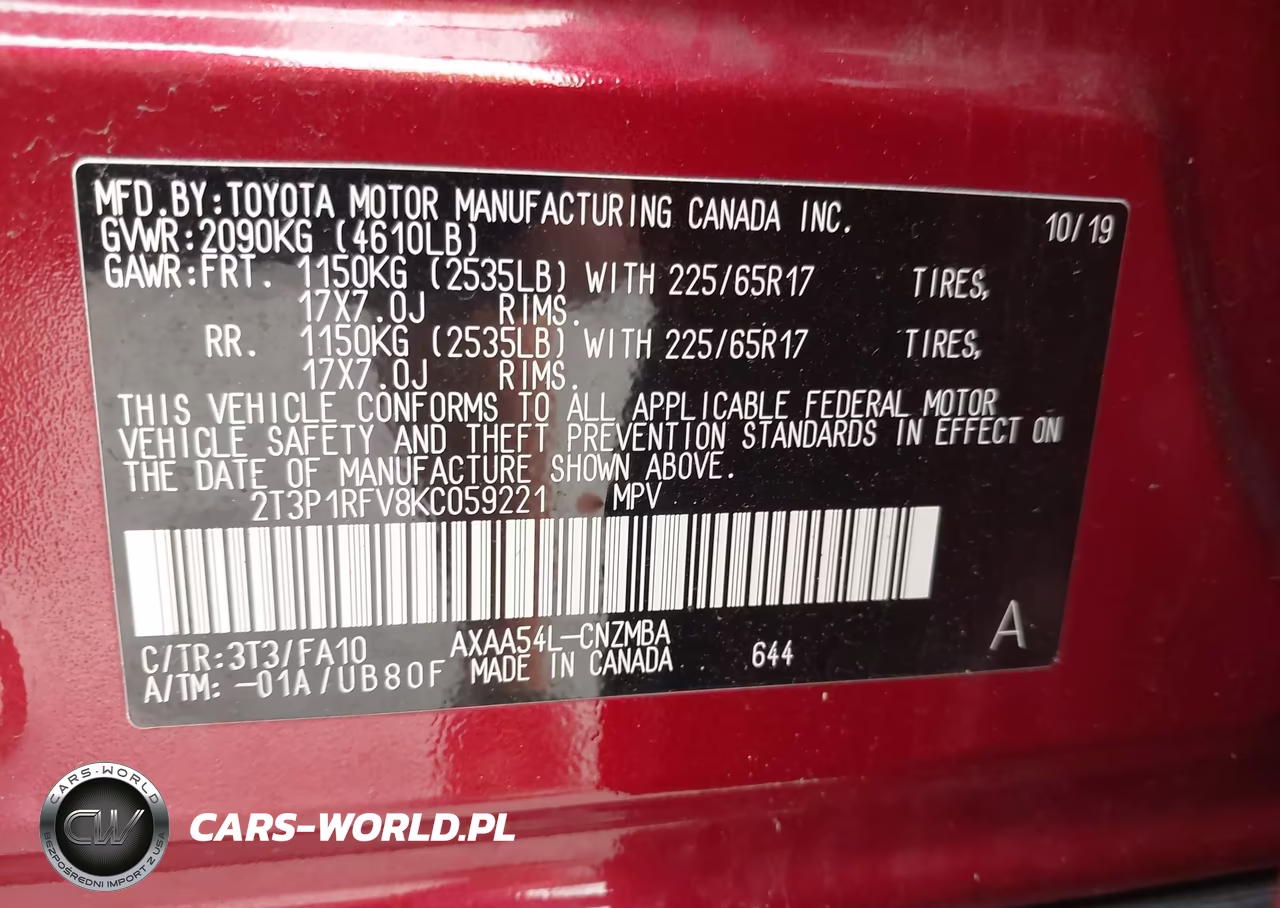 2019 Toyota Rav4 Xle VIN:2T3P1RFV8KC059221 - 9