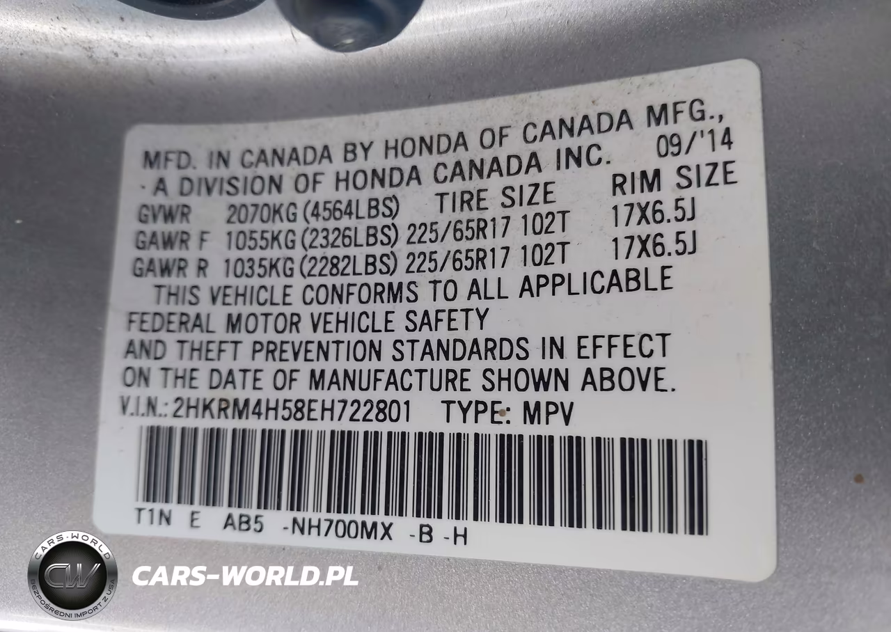 2014 Honda Cr-V Ex VIN:2HKRM4H58EH722801 - 9
