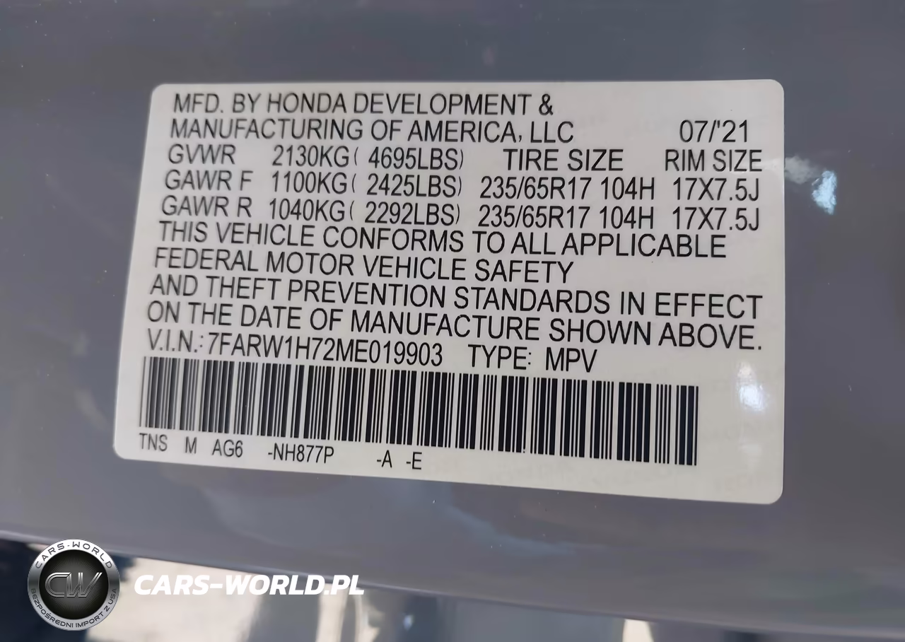 2021 Honda Cr-V 2Wd Special Edition VIN:7FARW1H72ME019903 - 9