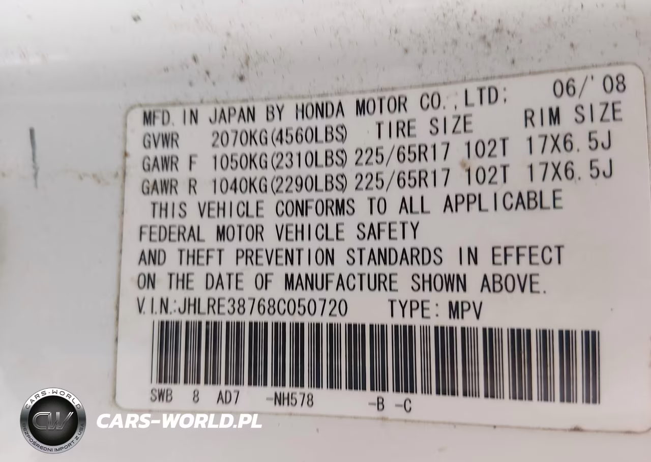 2008 Honda Cr-V Ex-L VIN:JHLRE38768C050720 - 9