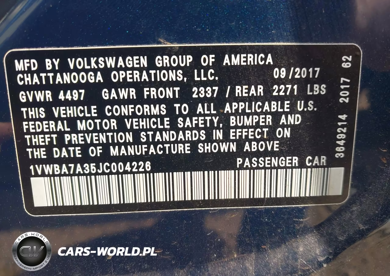 2018 Volkswagen Passat 2.0T Se VIN:1VWBA7A35JC004226 - 9