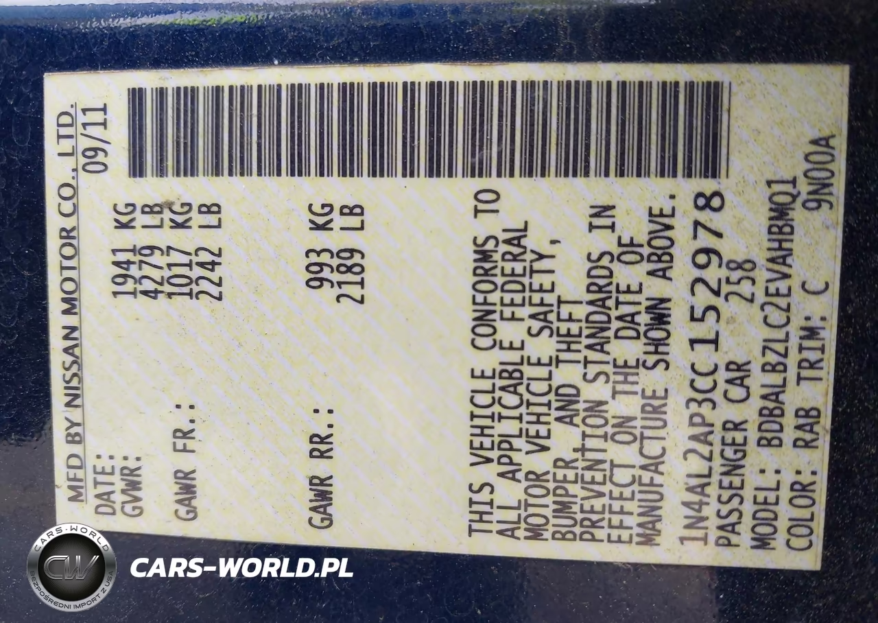 2012 Nissan Altima 2.5 S VIN:1N4AL2AP3CC152978 - 9