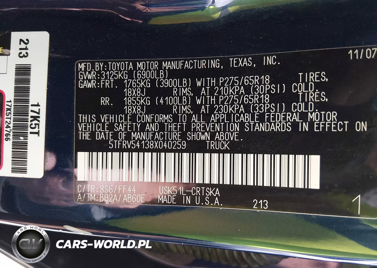2008 Toyota Tundra Sr5 5.7L V8 VIN:5TFRV54138X040259 - 9