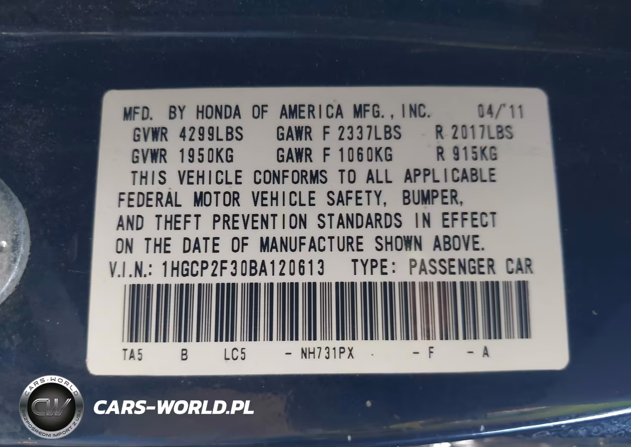 2011 Honda Accord 2.4 Lx VIN:1HGCP2F30BA120613 - 9