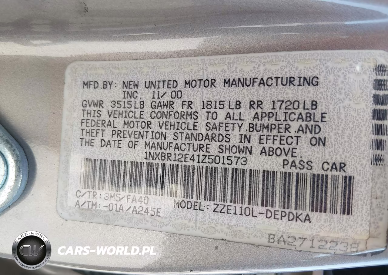 2001 Toyota Corolla Le VIN:1NXBR12E41Z501573 - 9