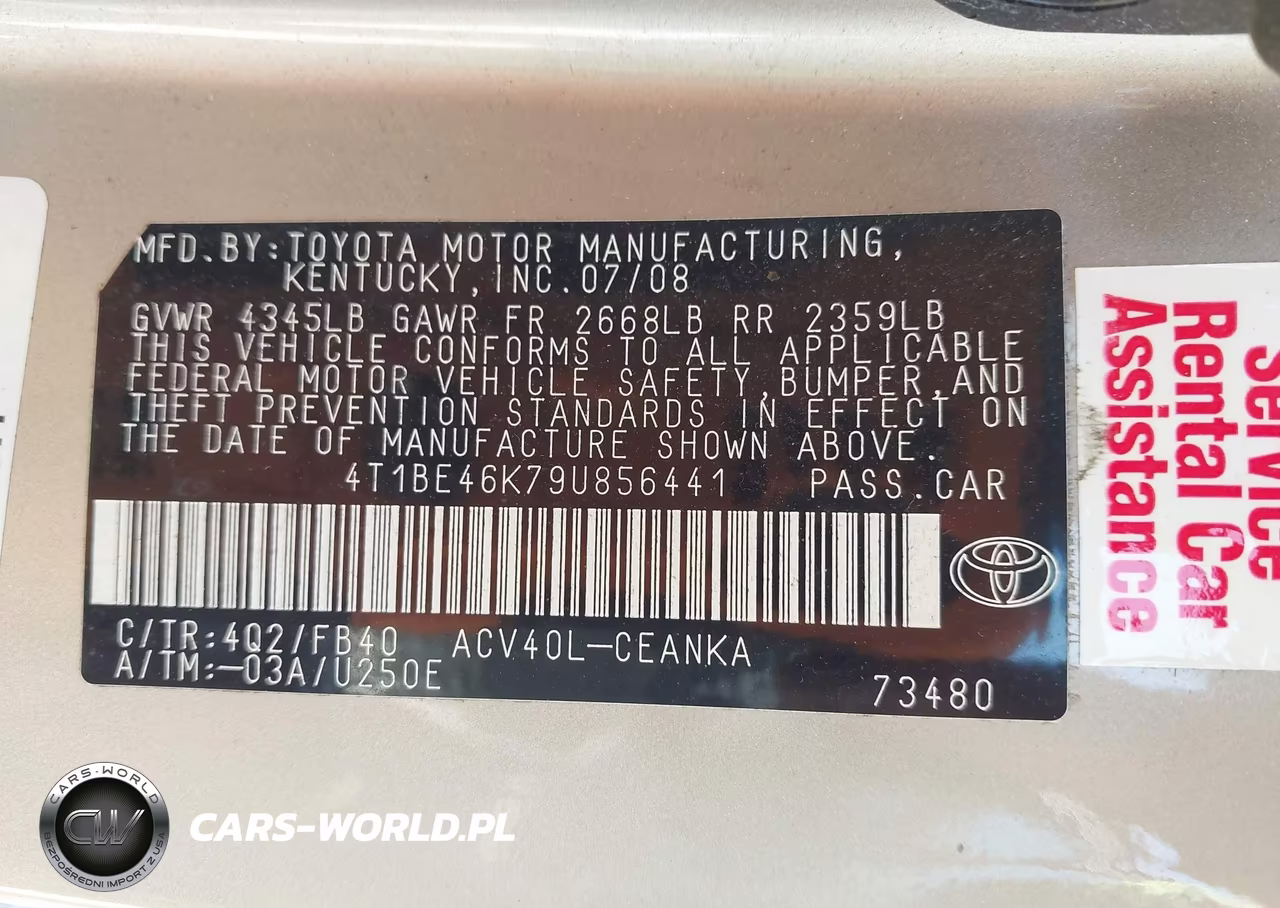 2009 Toyota Camry Le VIN:4T1BE46K79U856441 - 9