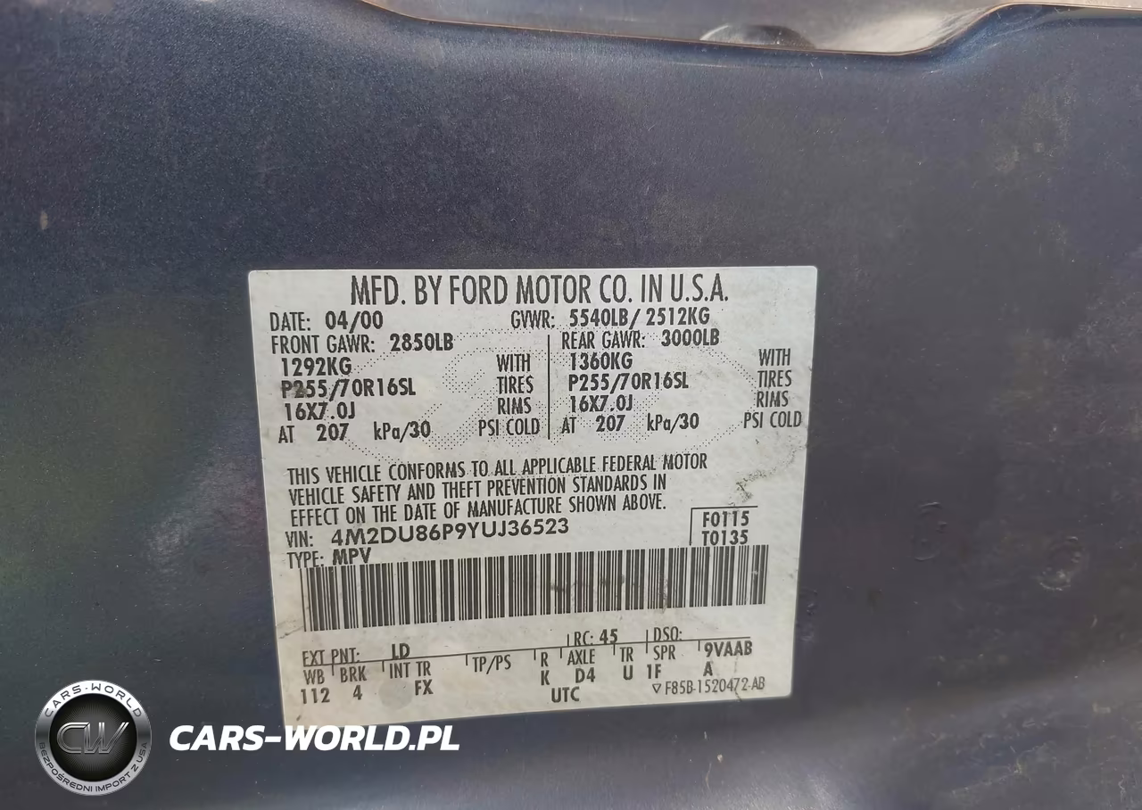 2000 Mercury Mountaineer VIN:4M2DU86P9YUJ36523 - 9
