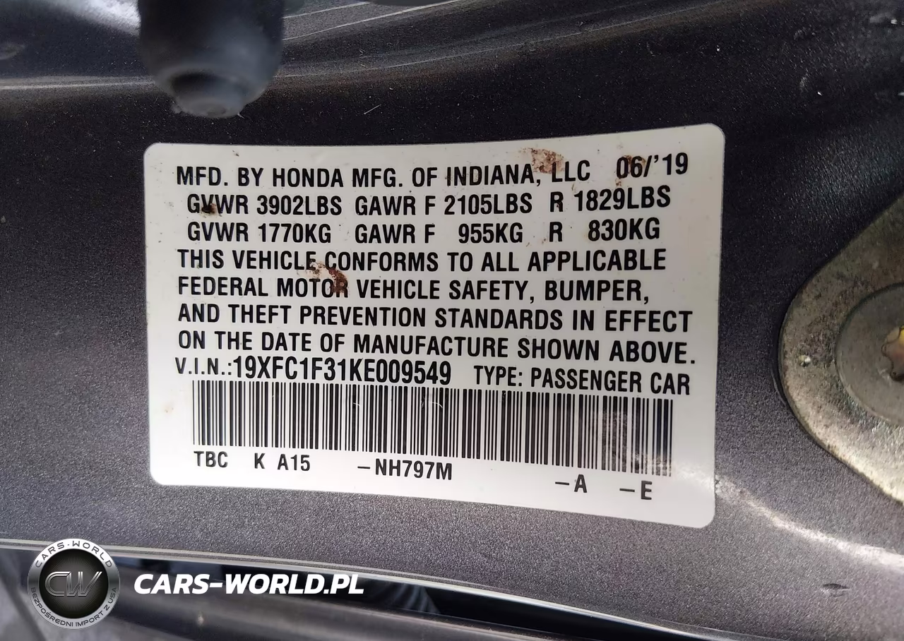 2019 Honda Civic Ex VIN:19XFC1F31KE009549 - 9