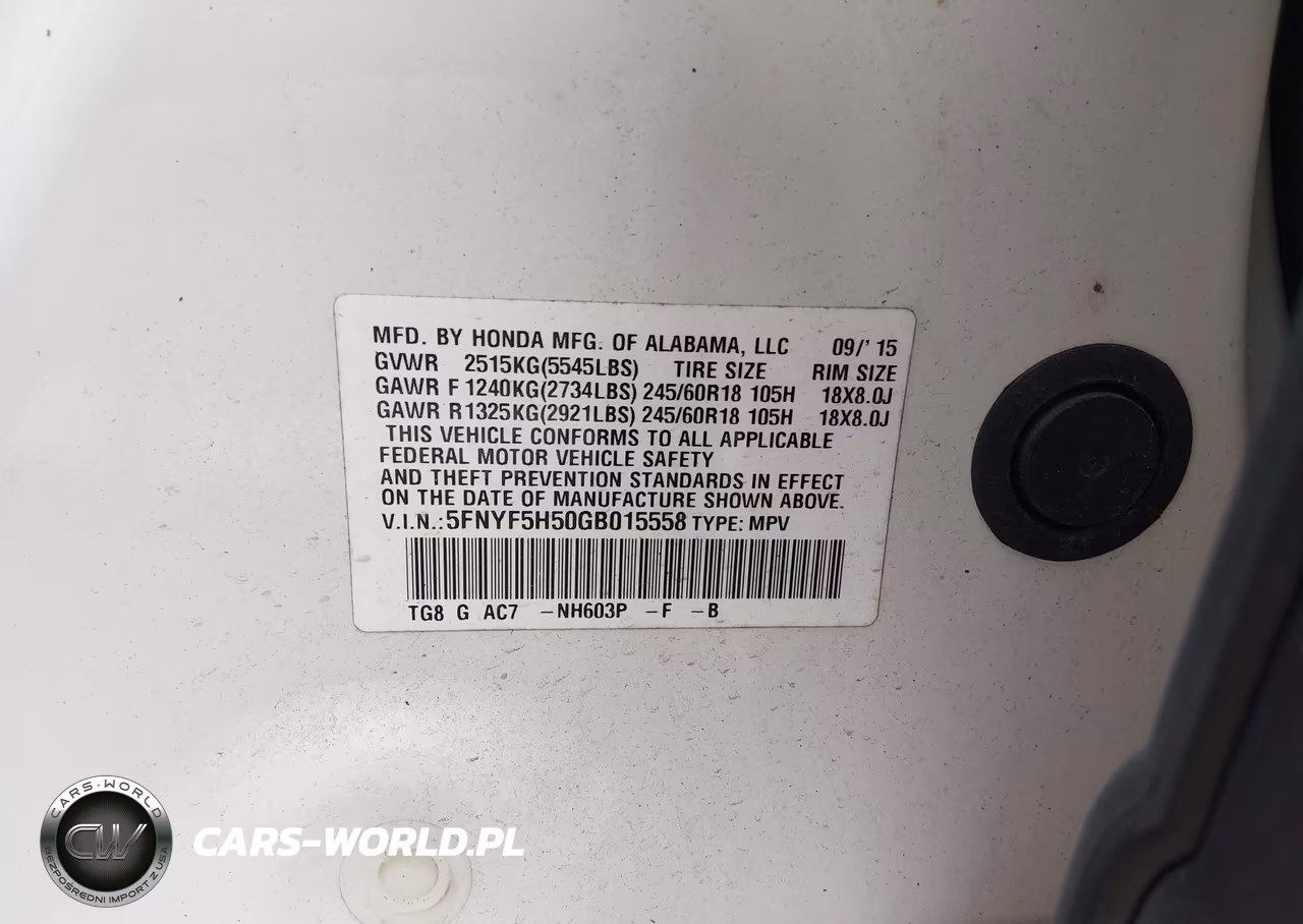 2016 Honda Pilot Ex-L VIN:5FNYF5H50GB015558 - 9