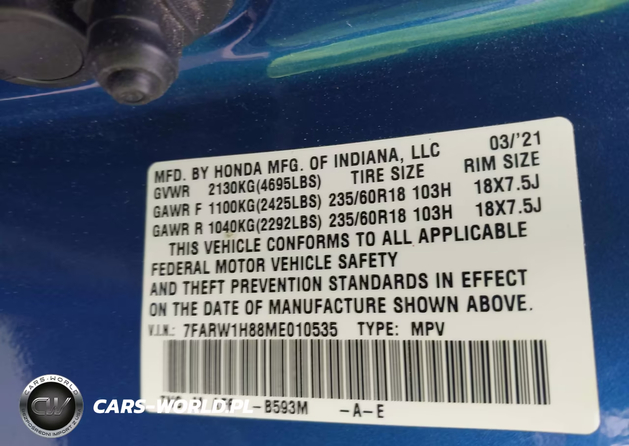 2021 Honda Cr-V 2Wd Ex-L VIN:7FARW1H88ME010535 - 9