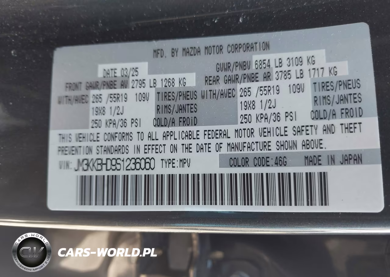 2025 Mazda Cx-90 3.3 Turbo Preferred Package VIN:JM3KKBHD9S1236060 - 9