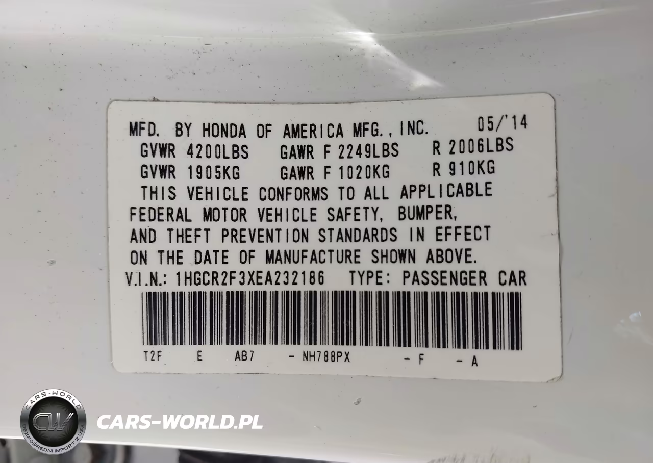 2014 Honda Accord Lx VIN:1HGCR2F3XEA232186 - 9