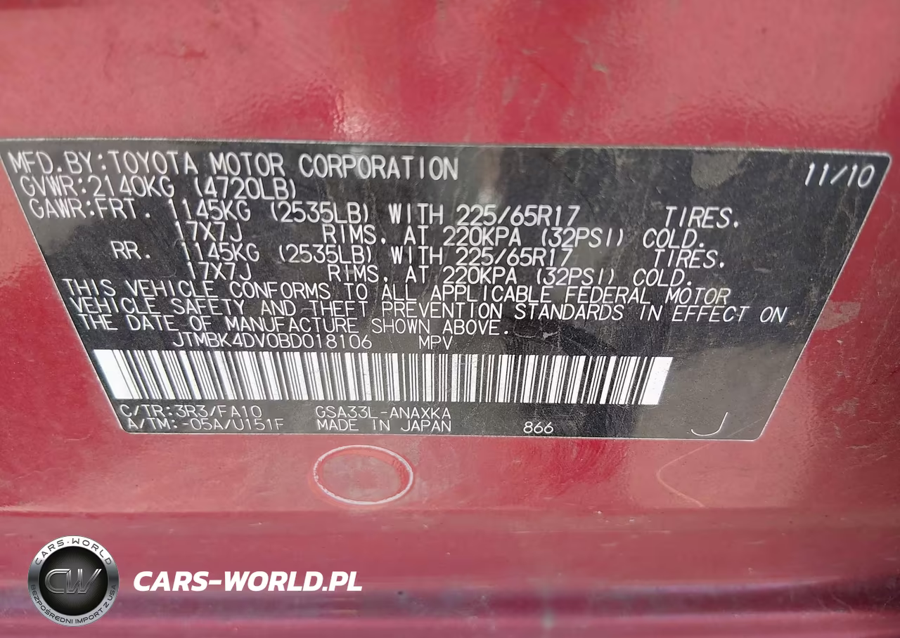 2011 Toyota Rav4 Base V6 VIN:JTMBK4DV0BD018106 - 9