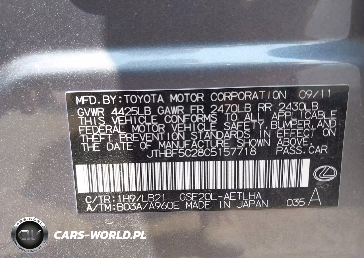2012 Lexus Is 250 VIN:JTHBF5C28C5157718 - 9
