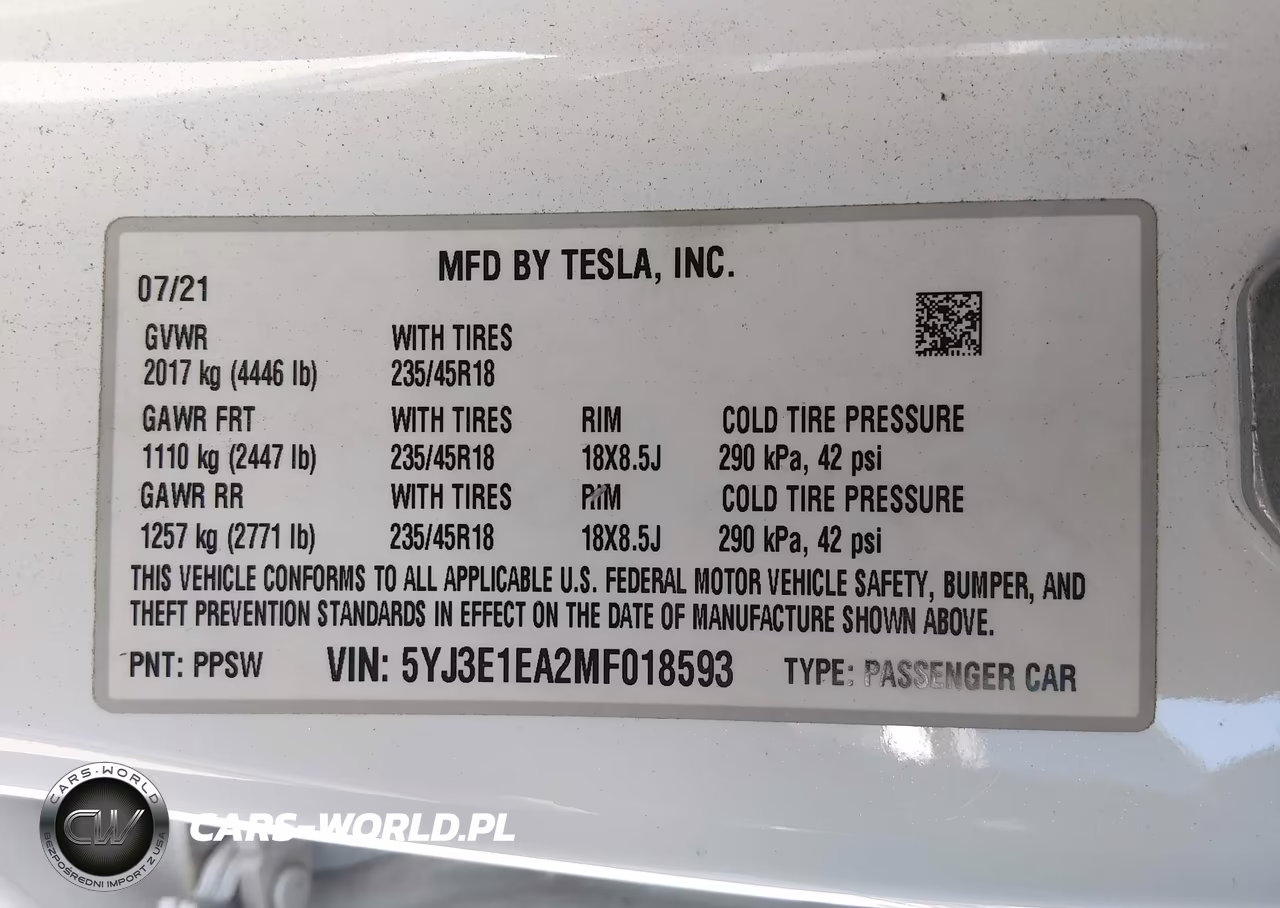 2021 Tesla Model 3 Standard Range Plus Rear-Wheel Drive VIN:5YJ3E1EA2MF018593 - 9