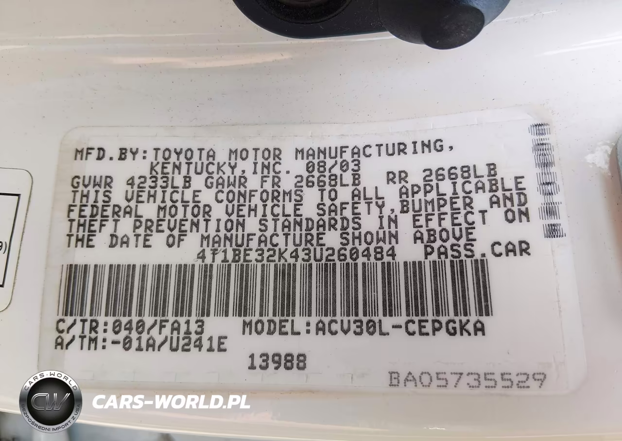 2003 Toyota Camry Xle VIN:4T1BE32K43U260484 - 9