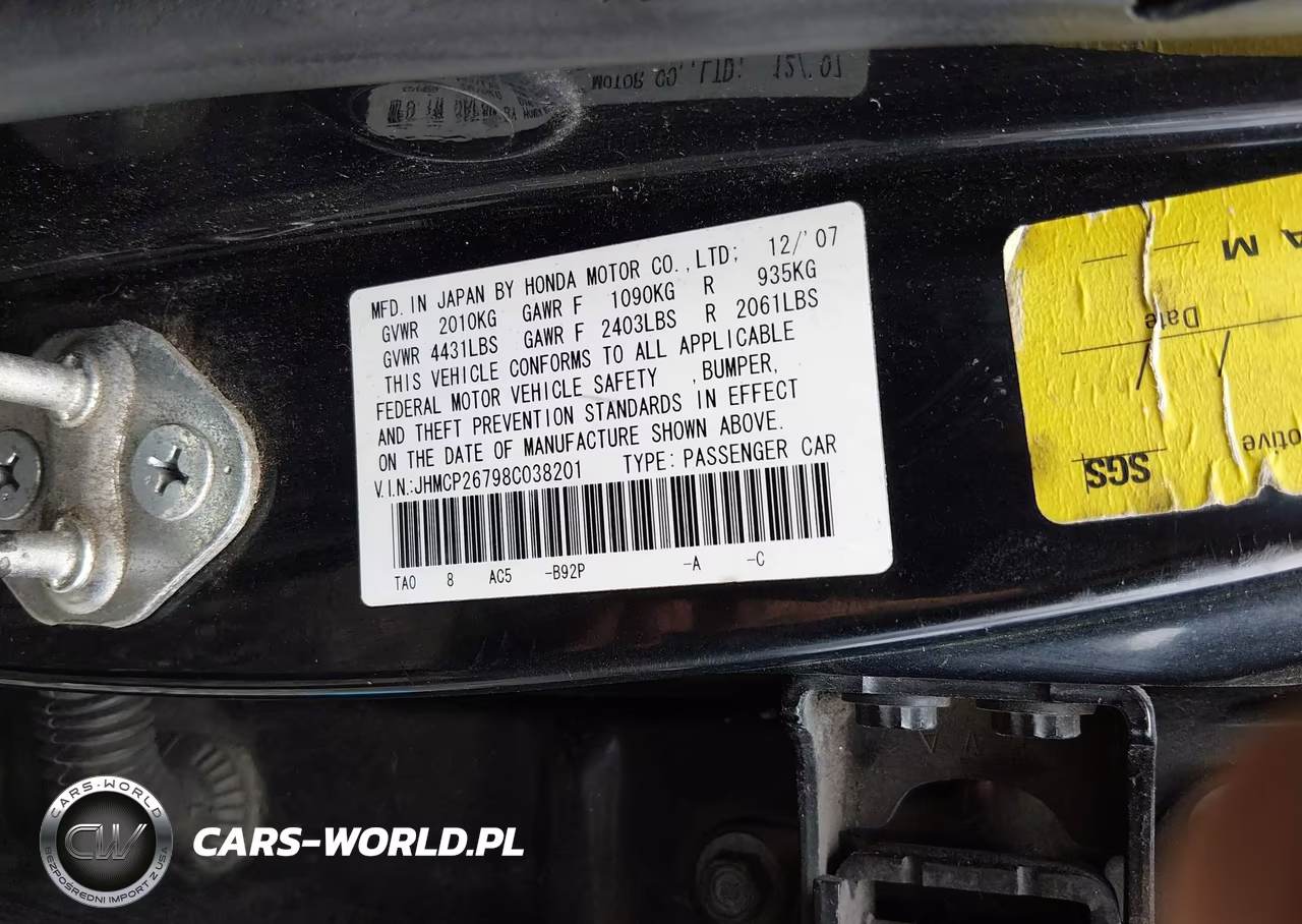 2008 Honda Accord 2.4 Ex VIN:JHMCP26798C038201 - 9