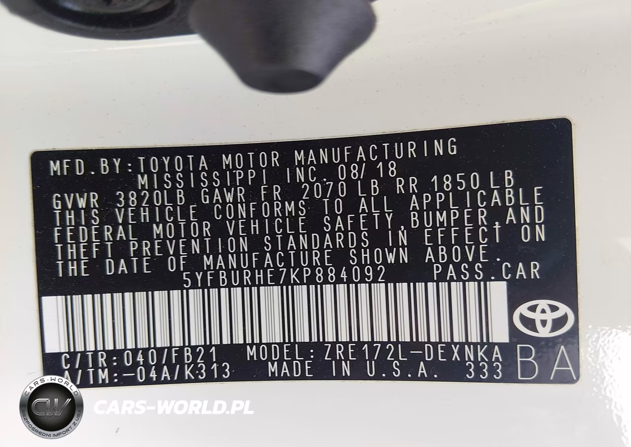 2019 Toyota Corolla Le VIN:5YFBURHE7KP884092 - 9
