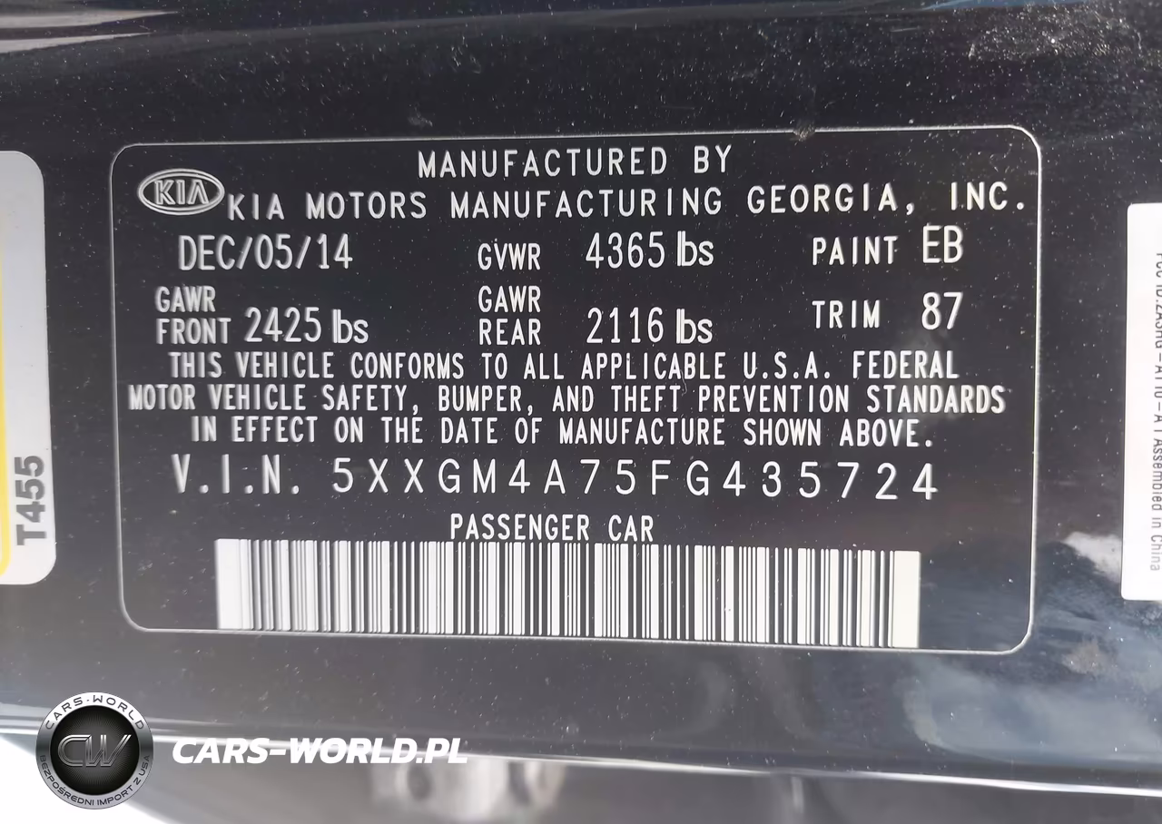 2015 Kia Optima Lx VIN:5XXGM4A75FG435724 - 9