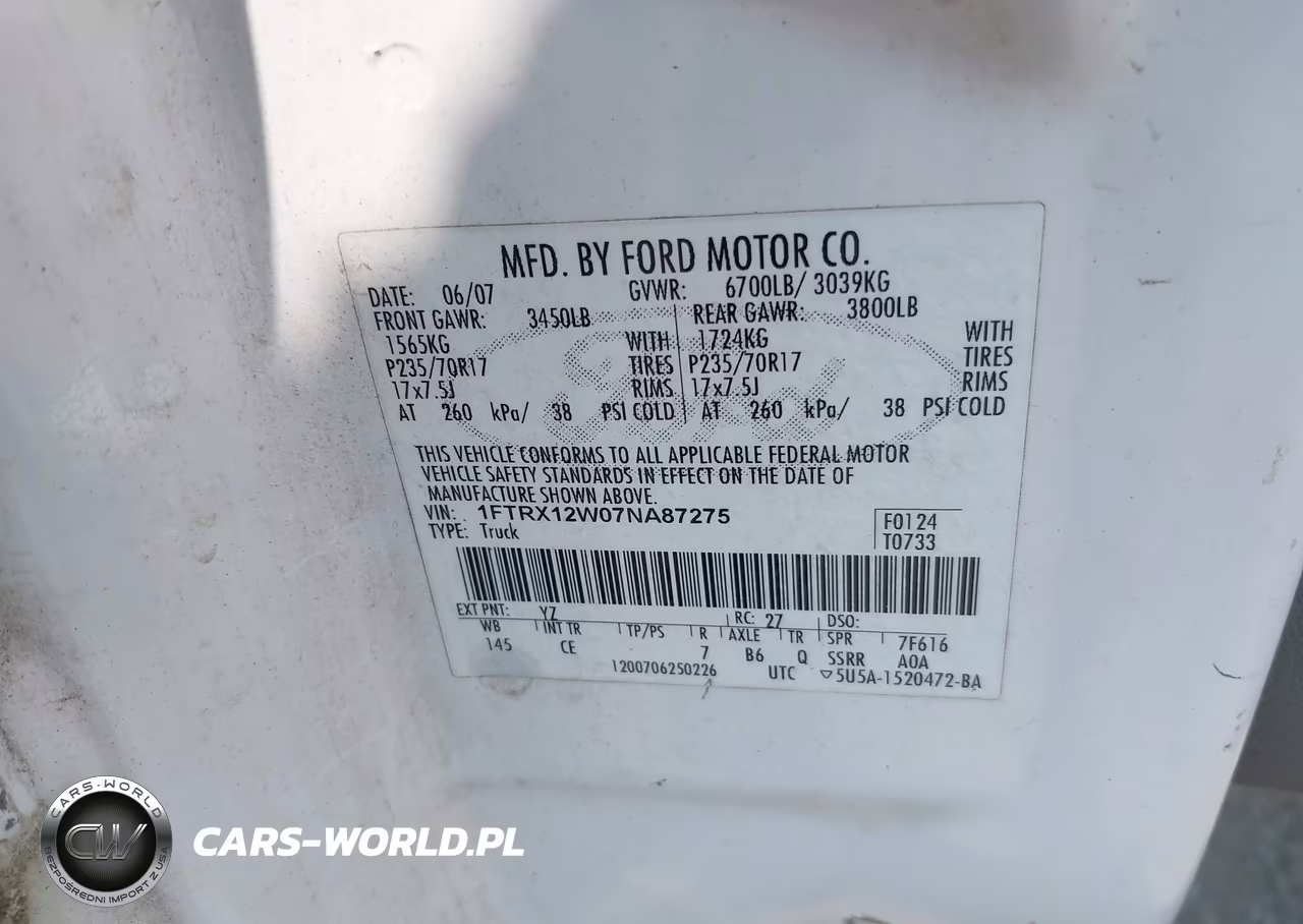 2007 Ford F-150 Stx-Xl-Xlt VIN:1FTRX12W07NA87275 - 9
