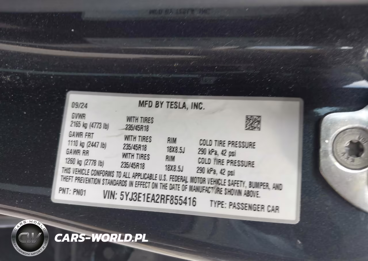 2024 Tesla Model 3 Long Range Dual Motor All-Wheel Drive-Rear-Wheel Drive VIN:5YJ3E1EA2RF855416 - 9