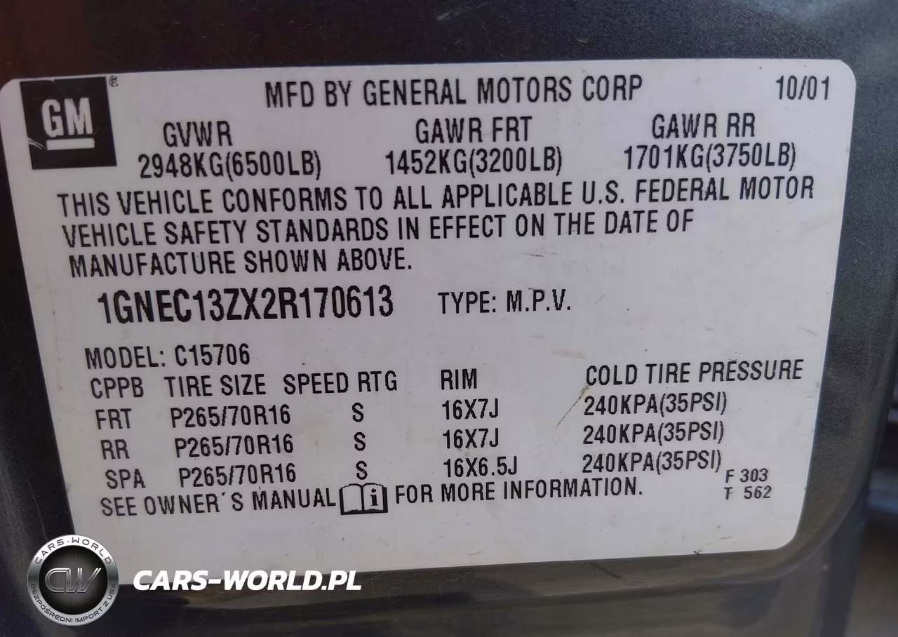 2002 Chevrolet Tahoe Lt VIN:1GNEC13ZX2R170613 - 9