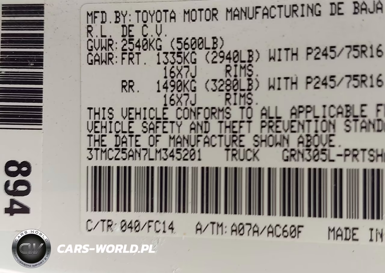 2020 Toyota Tacoma Sr5 V6 VIN:3TMCZ5AN7LM345201 - 9