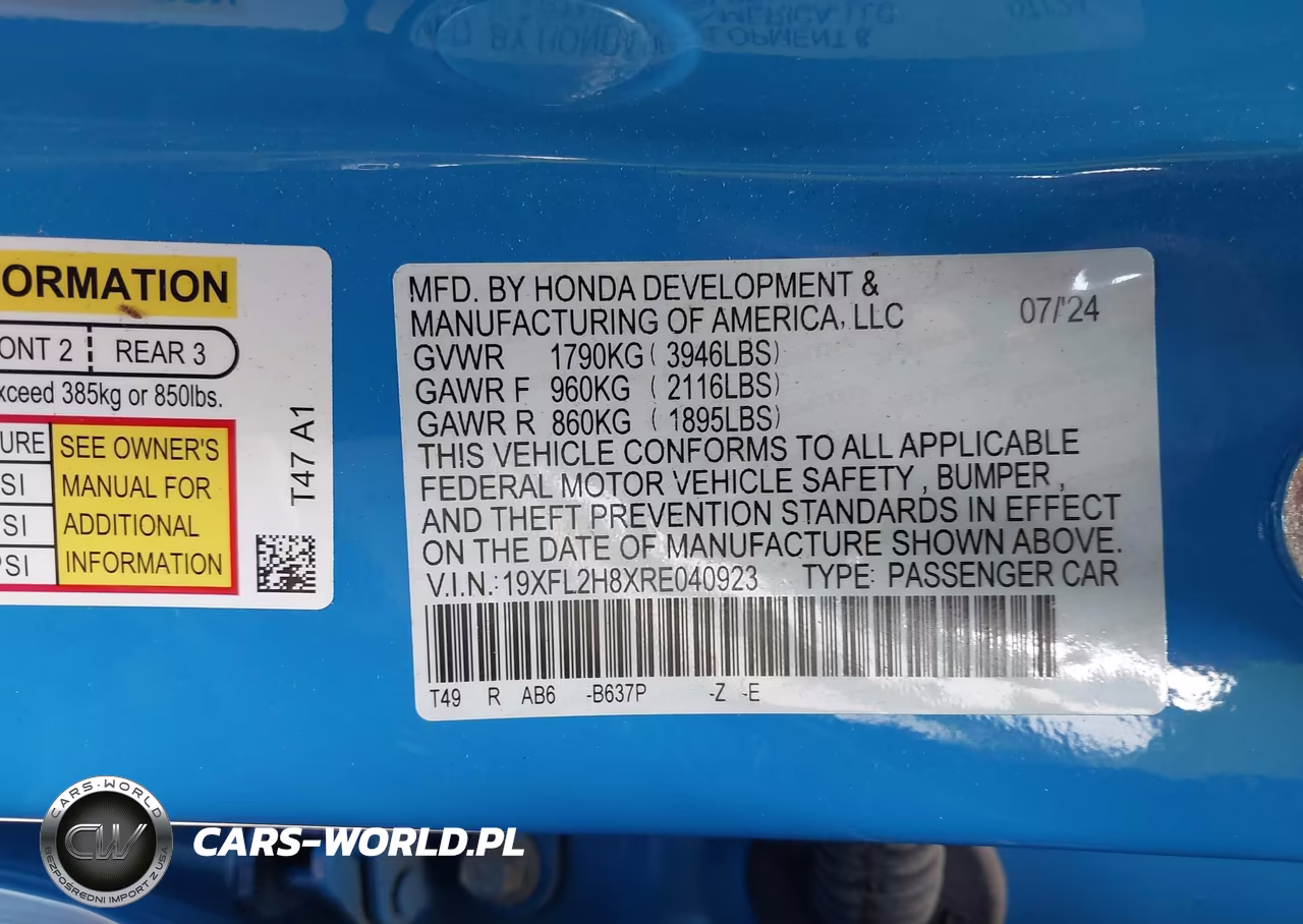 2024 Honda Civic Sport VIN:19XFL2H8XRE040923 - 9