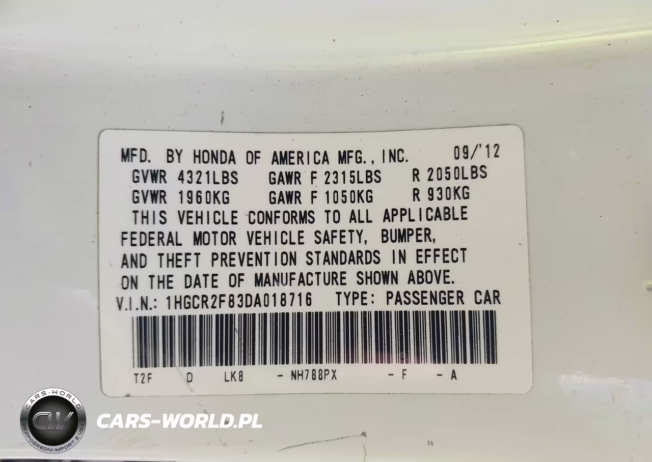 2013 Honda Accord Ex-L VIN:1HGCR2F83DA018716 - 9
