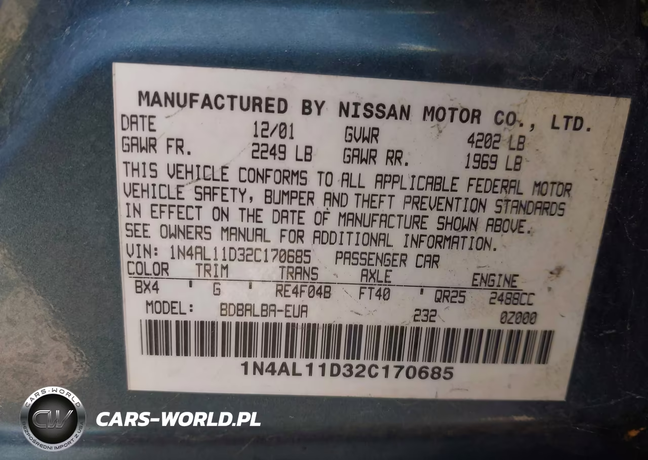2002 Nissan Altima 2.5 S VIN:1N4AL11D32C170685 - 9