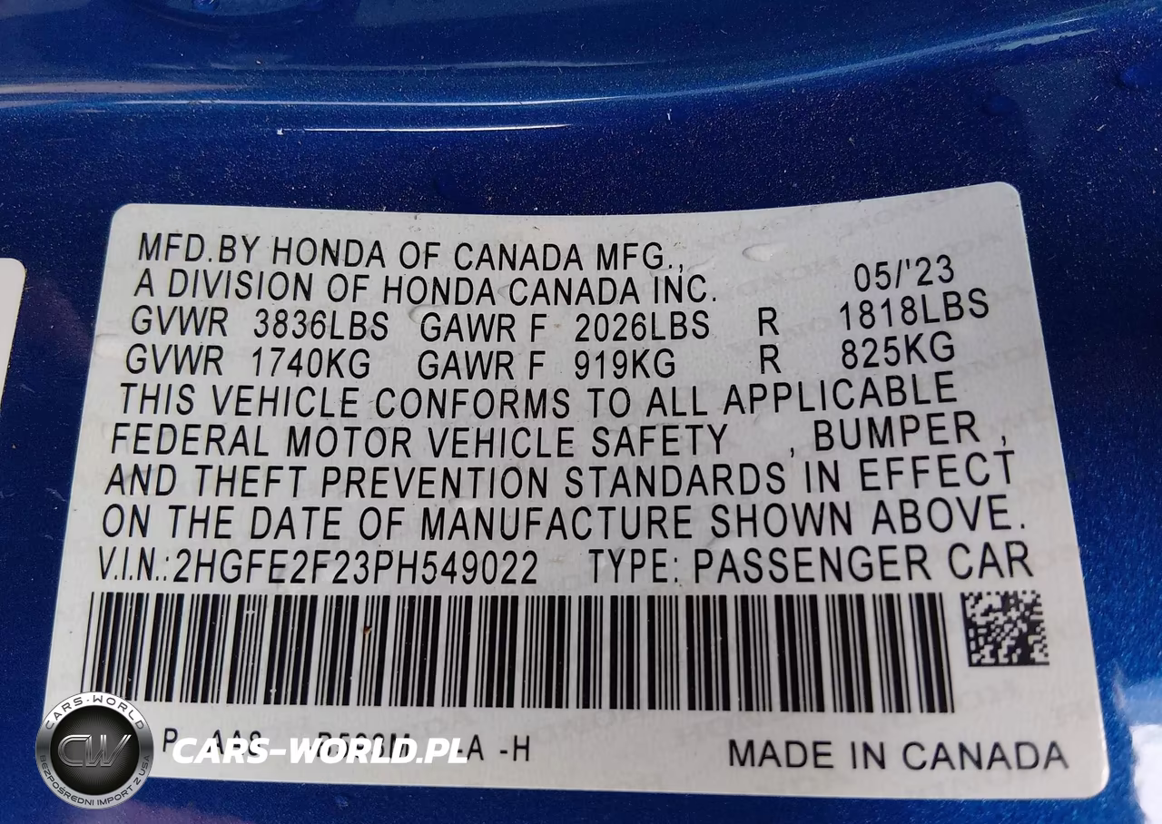 2023 Honda Civic Lx VIN:2HGFE2F23PH549022 - 9