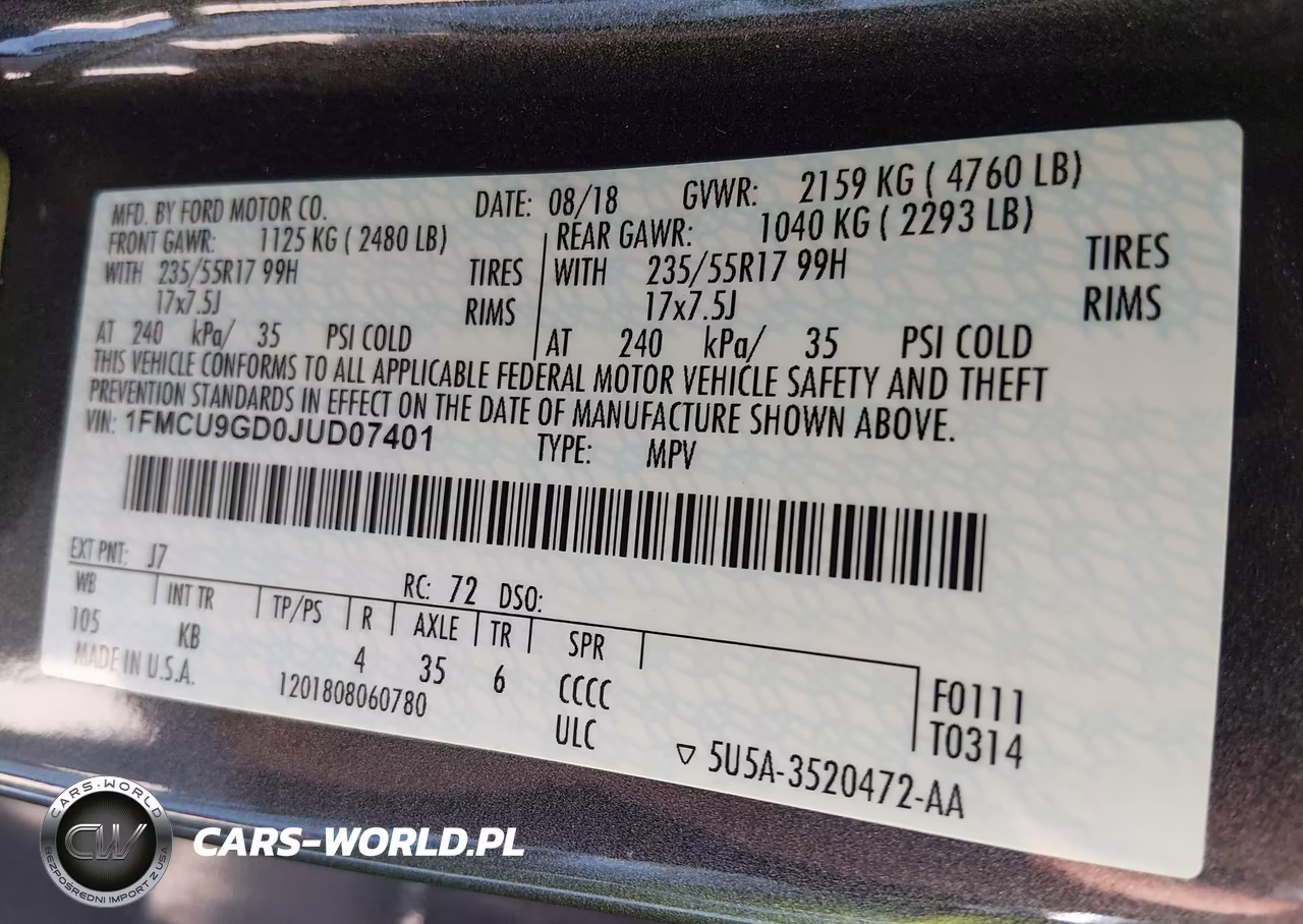 2018 Ford Escape Se VIN:1FMCU9GD0JUD07401 - 9