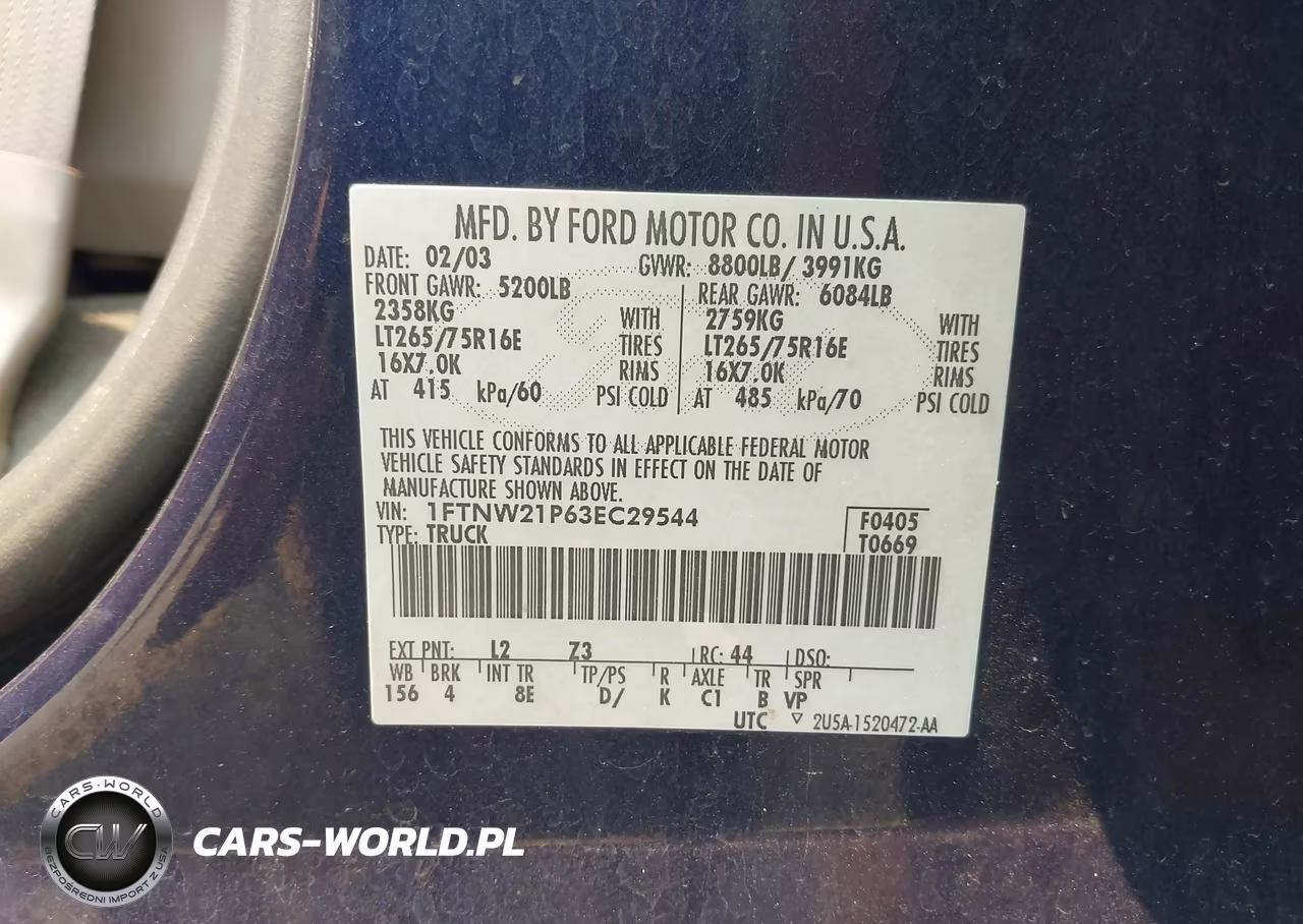 2003 Ford F-250 Lariat-Xl-Xlt VIN:1FTNW21P63EC29544 - 9